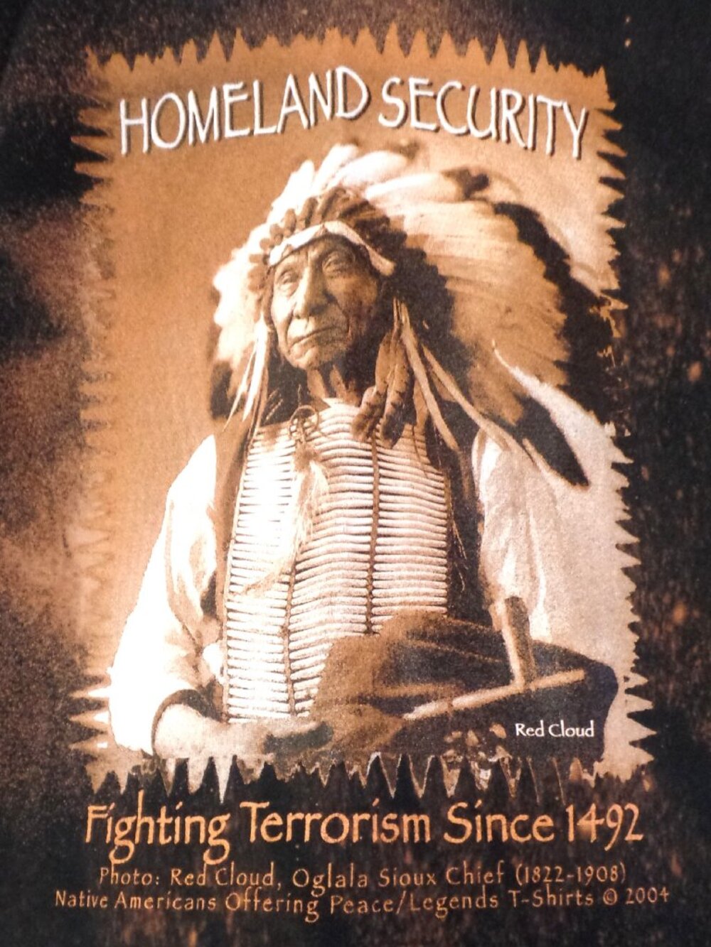 LEGENDS Distressed Native American  Tee Shirt SMALL Red Cloud